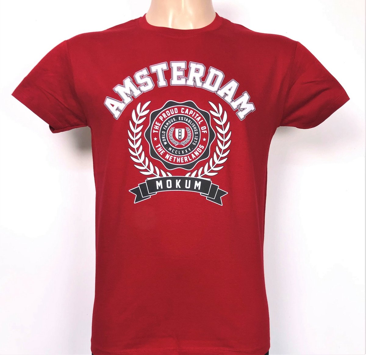 T-shirt rood Amsterdam mokum heren | Maat 2XL